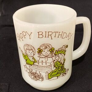 Fire-King “Happy Birthday Child” Mug – 1960 Vintage Milk Glass Anchor Hocking